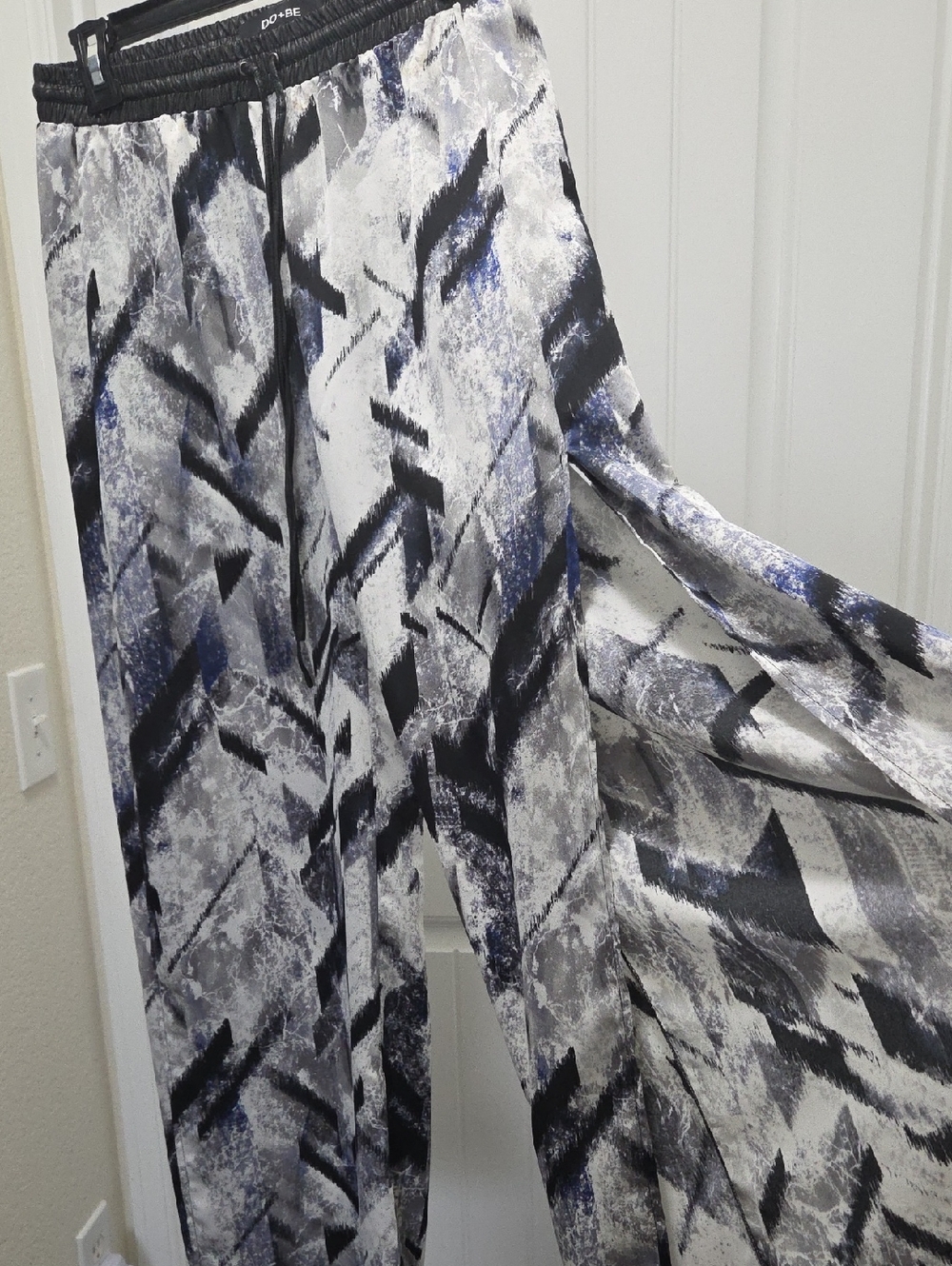 Abstract Print Wide-Leg Lounge Pants - Black, Gray & Blue